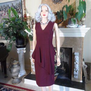 Alexander McQueen Burgundy Surpilce Dress w/Asymetrical Peplum Detaing Size 38/2
